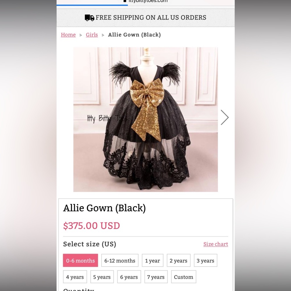 Itty Bitty Toes Black and Gold Gown